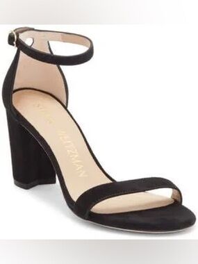 NWOB Stuart Weitzman Black Suede Single-Strap Block Heel Sandals